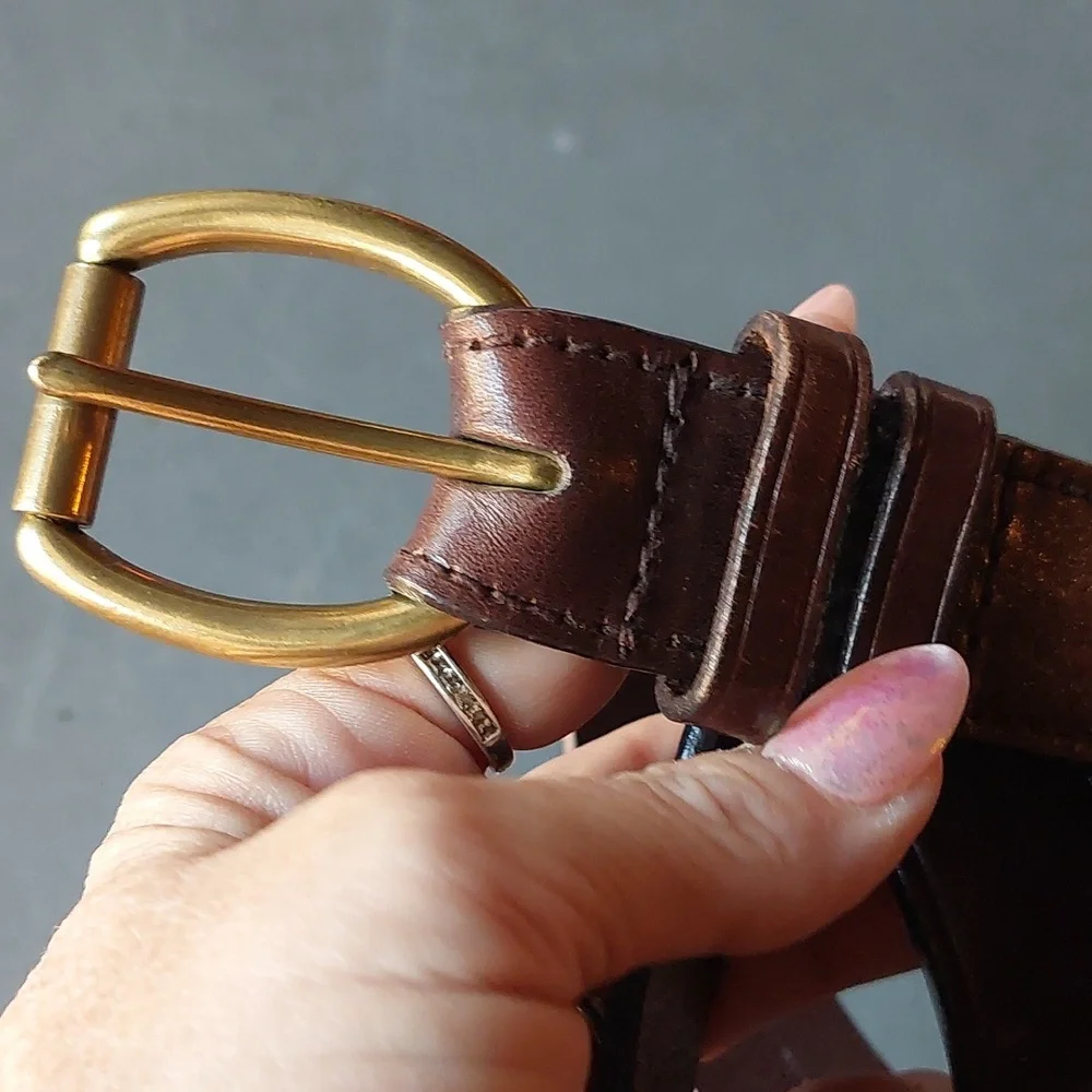 Ralph Lauren Brown Leather Belt with Gold Buckle - Picture 3 of 5